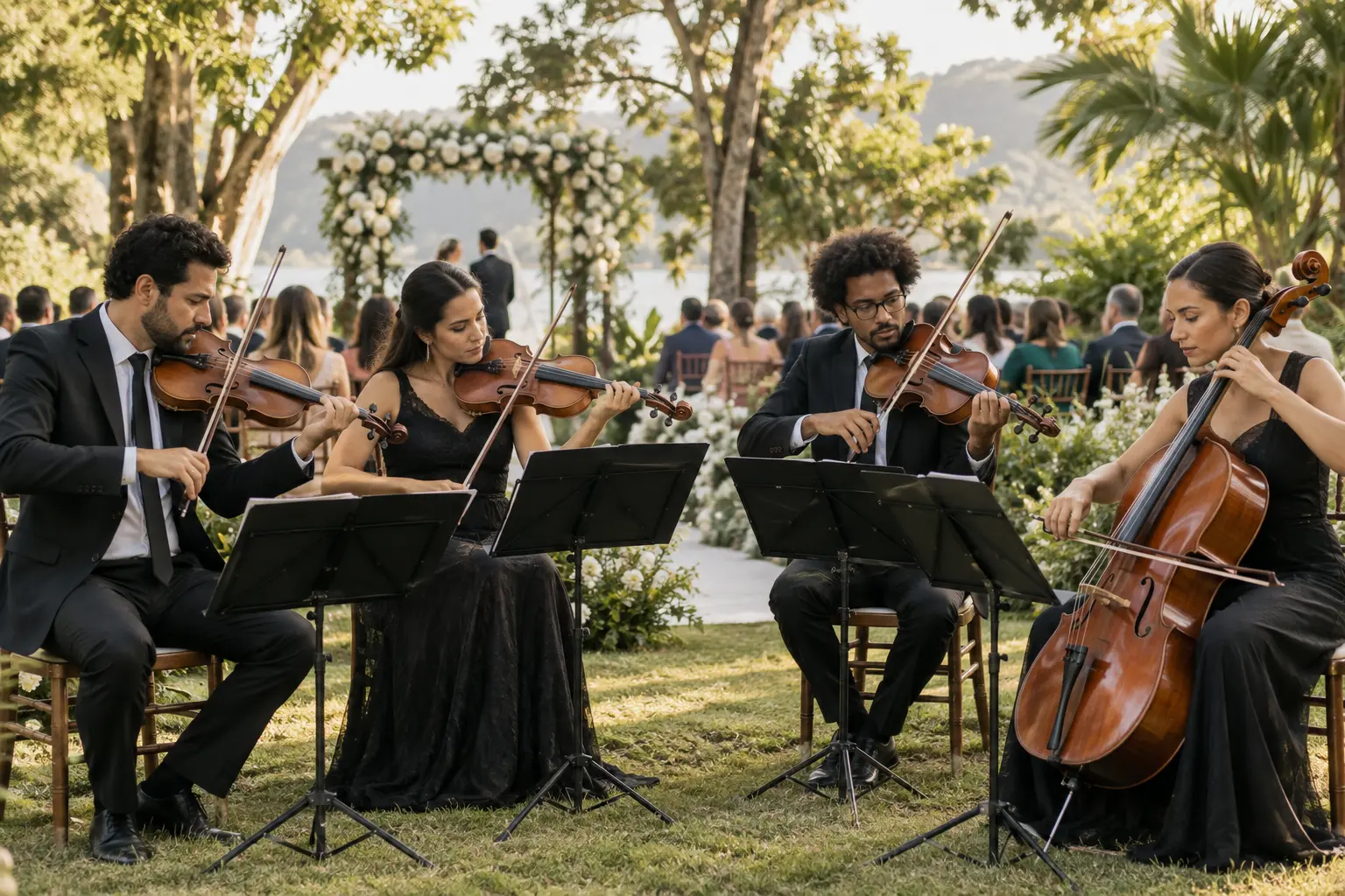 Quarteto musical demonstrativo em cerimônia de casamento