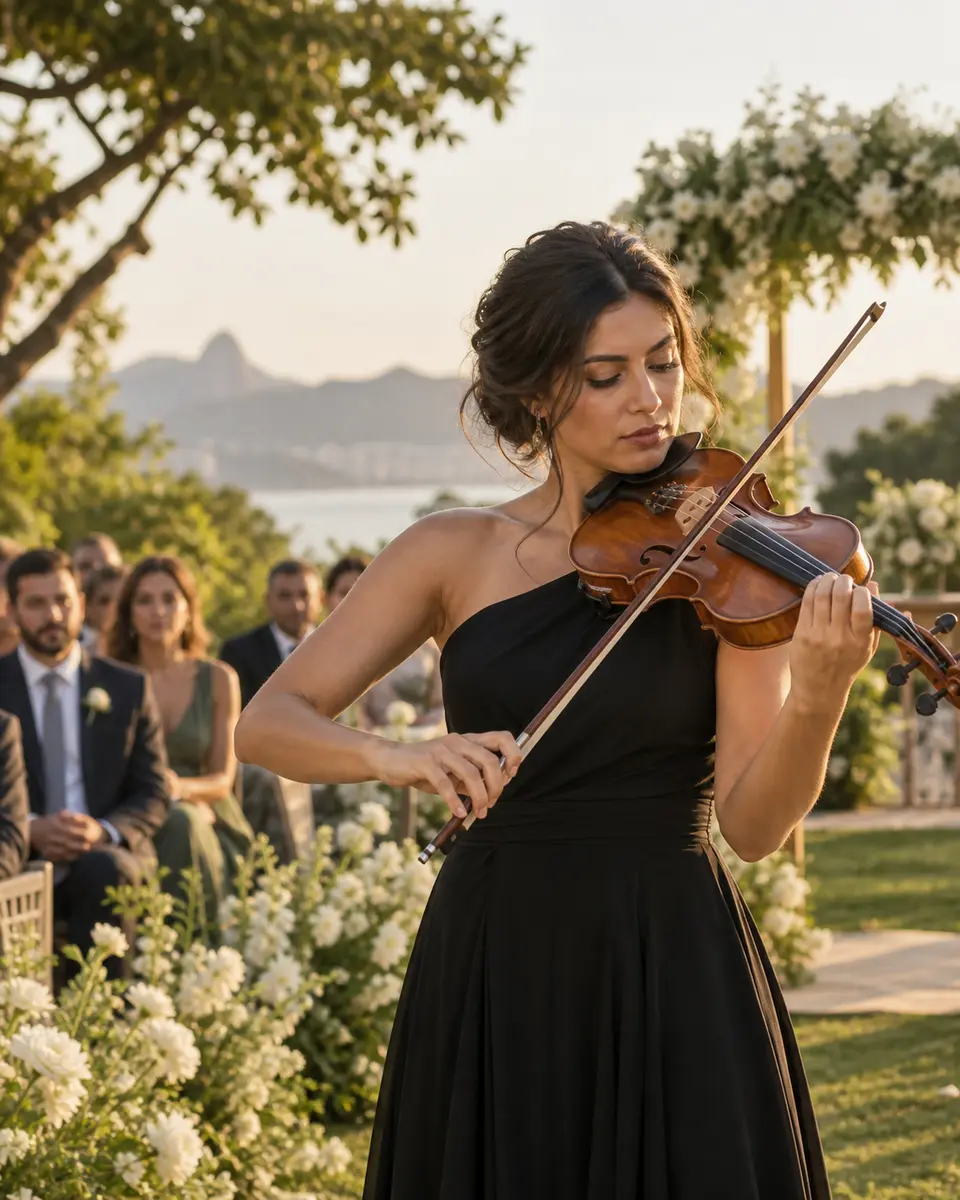 Violinista solista demonstrativa em cerimônia de casamento