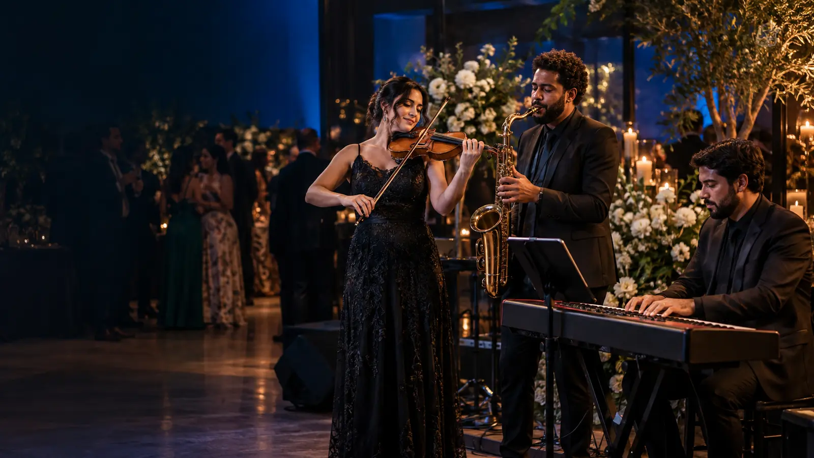 Banda demonstrativa tocando em cerimônia de casamento