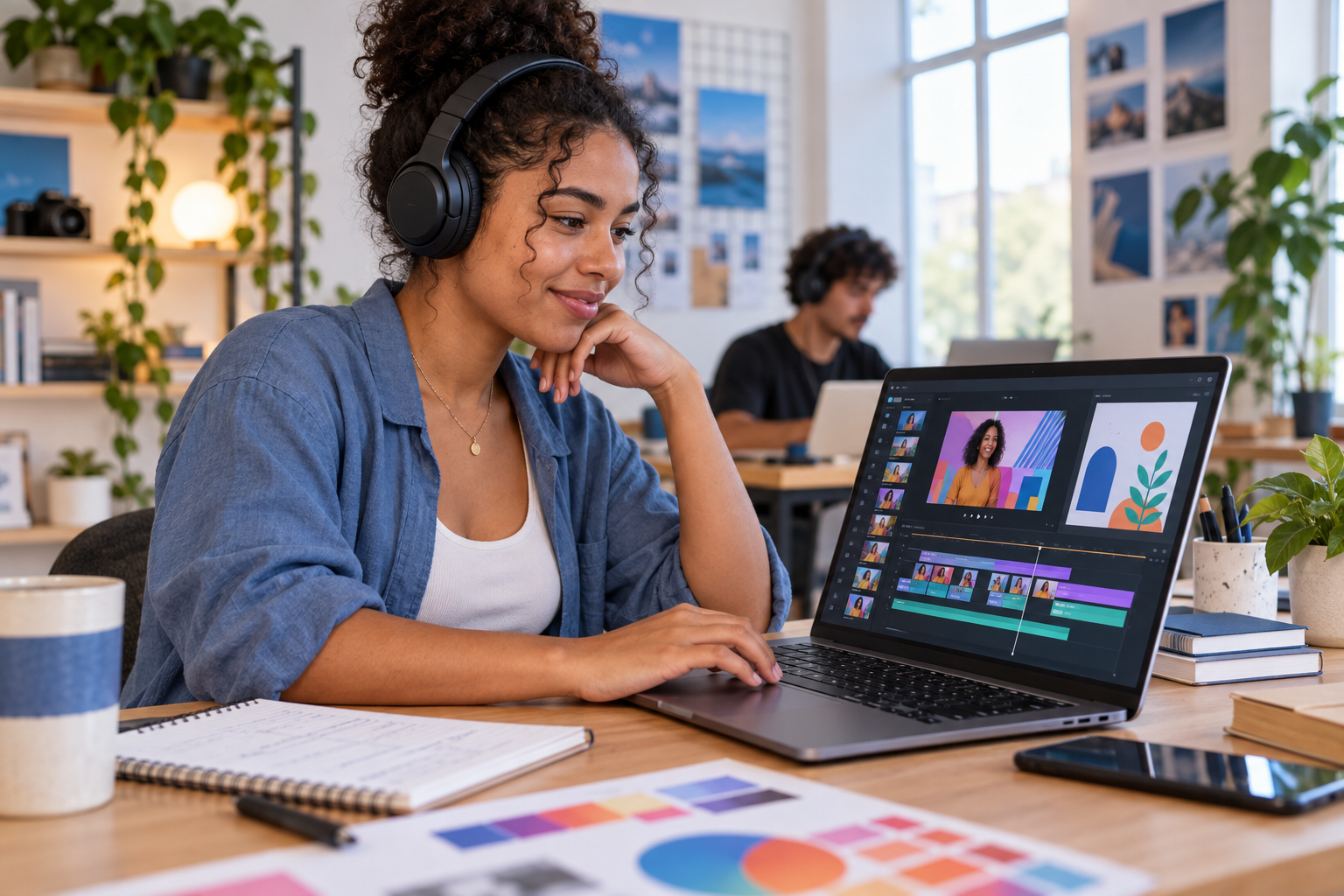 Edição de vídeo e criação de peças digitais em computador